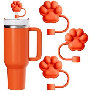 3Pcs Cute Straw Toppers for Stanley Cups - Cat Paw Straw Cover Cap for Stanley Cup Accessories, Reusable Orange Silicone Straw Covers Compatible with Stanley 30&40 Oz Tumbler 3 PACK