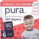 Pura 360 Diaper Pants Size 6 (33+lbs) 102x Stretchy Night Time Pull Ups, 12 Hour Overnight Leak Protection, Soft Cotton, Organic Baby & Toddler Disposable Diapers, Hypoallergenic for Sensitive Skin