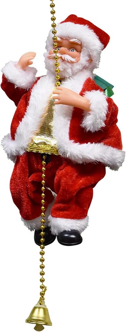 Climbing Santa with Rope, Climbing Santa Claus on Ladder Climbs Up and Down with Light Music Sound, Christmas Ornament for Xmas Tree Fireplace Home Décor (2 pcs)