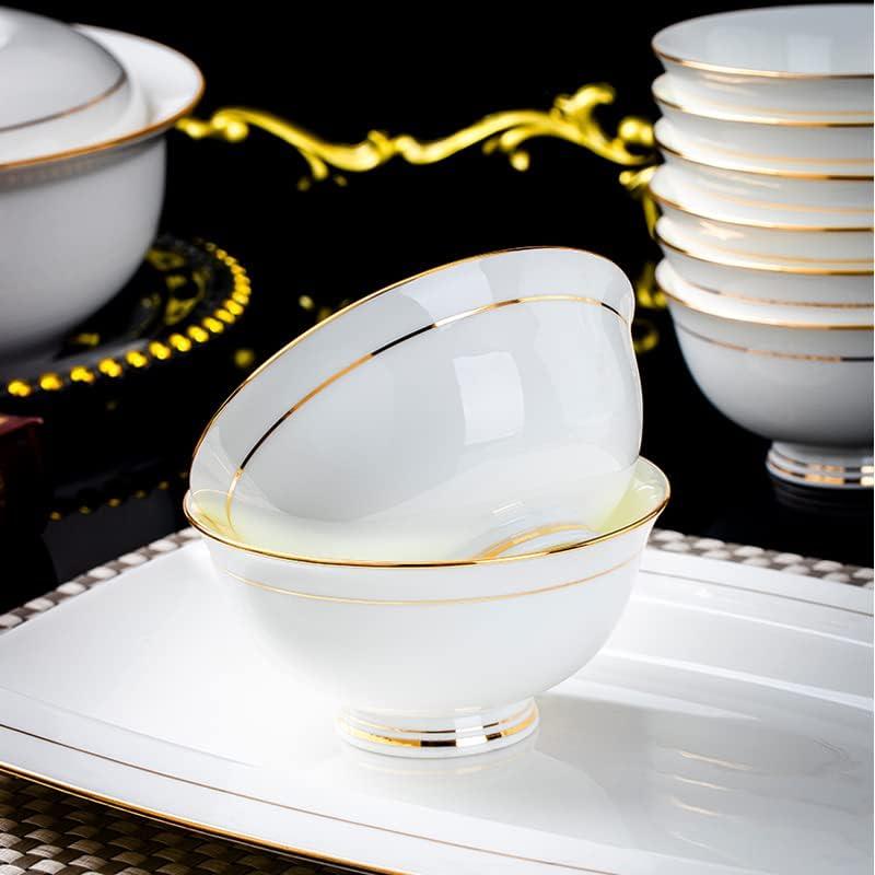 Ceramic Soup Bowls - 10 Ounce Gold Rim Small Bowls - Premium Bone China - for Ice Cream,Rice,Side Dish,Snack,Dessert - Dishwasher and Microwave Safe - Set of 5 (4.5 inches)