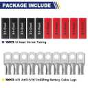 haisstronica 10pcs 4/0 AWG - 5/16"(M8) Tinned Copper Battery Lugs, Heavy Duty Wire Lugs with 10pcs 3:1 Adhesive Heat Shrink Tubing, 0000 Gauge Wire Lugs, Tinned Copper Battery Cable Ends
