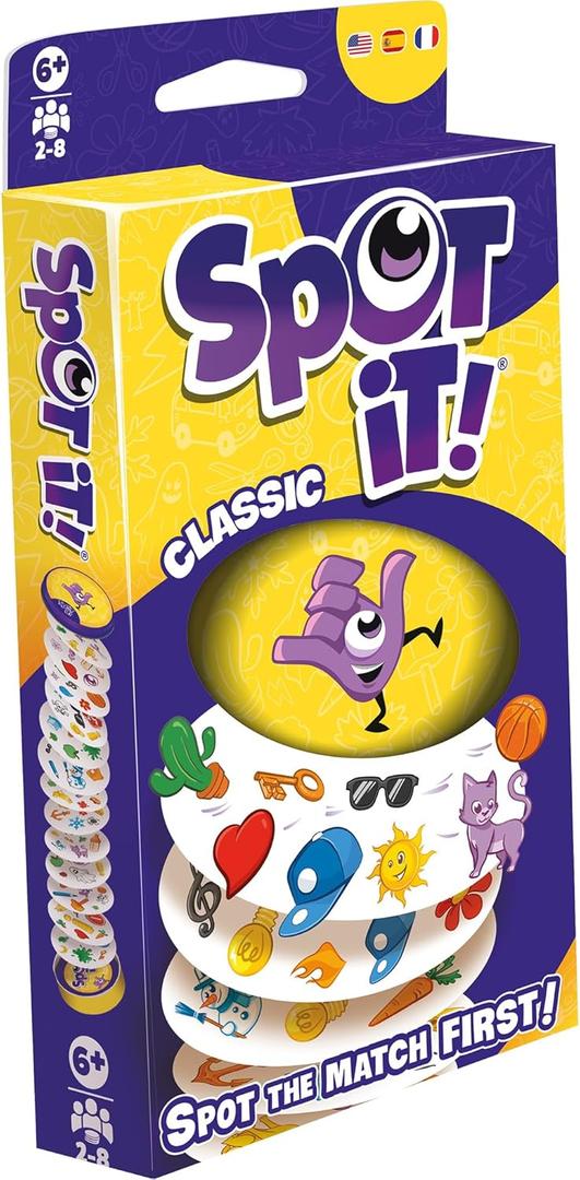 Asmodee Spot It! Classic Card Game (2024 Refresh) - Eco-Blister Edition, 5-in-1 Visual Perception Game for Quick Reflexes and Family Fun, Ages 6+, 2-8 Players, 10 Minute Playtime