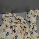 LuxeNights Polyester Butterfly Print Shirt Collar Long Sleeve Top & Pants Pajama Set Cozy And Elegant Details, Fall Large