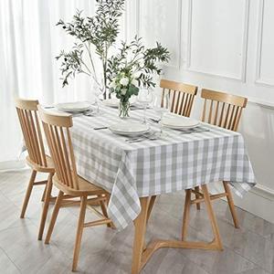 maxmill Rectangle Checkered Tablecloth Waterproof Spillproof Wrinkle Resistant Buffalo Plaid Heavy Weight Table Cloth Gingham Table Cover for Outdoor and Indoor Use, 52 x 70 Inch Grey and White