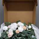 Ling's Moment Wedding Arch Flowers with Sheer Drapes Kit - Artificial Spring Green Rose Floral Arrangements for Ceremony Backdrop, Arbor Decor, 5-Piece Set (2 Flower Stems + 3 Hanging Drapes) (Grn-emerald & Tawny Beige)