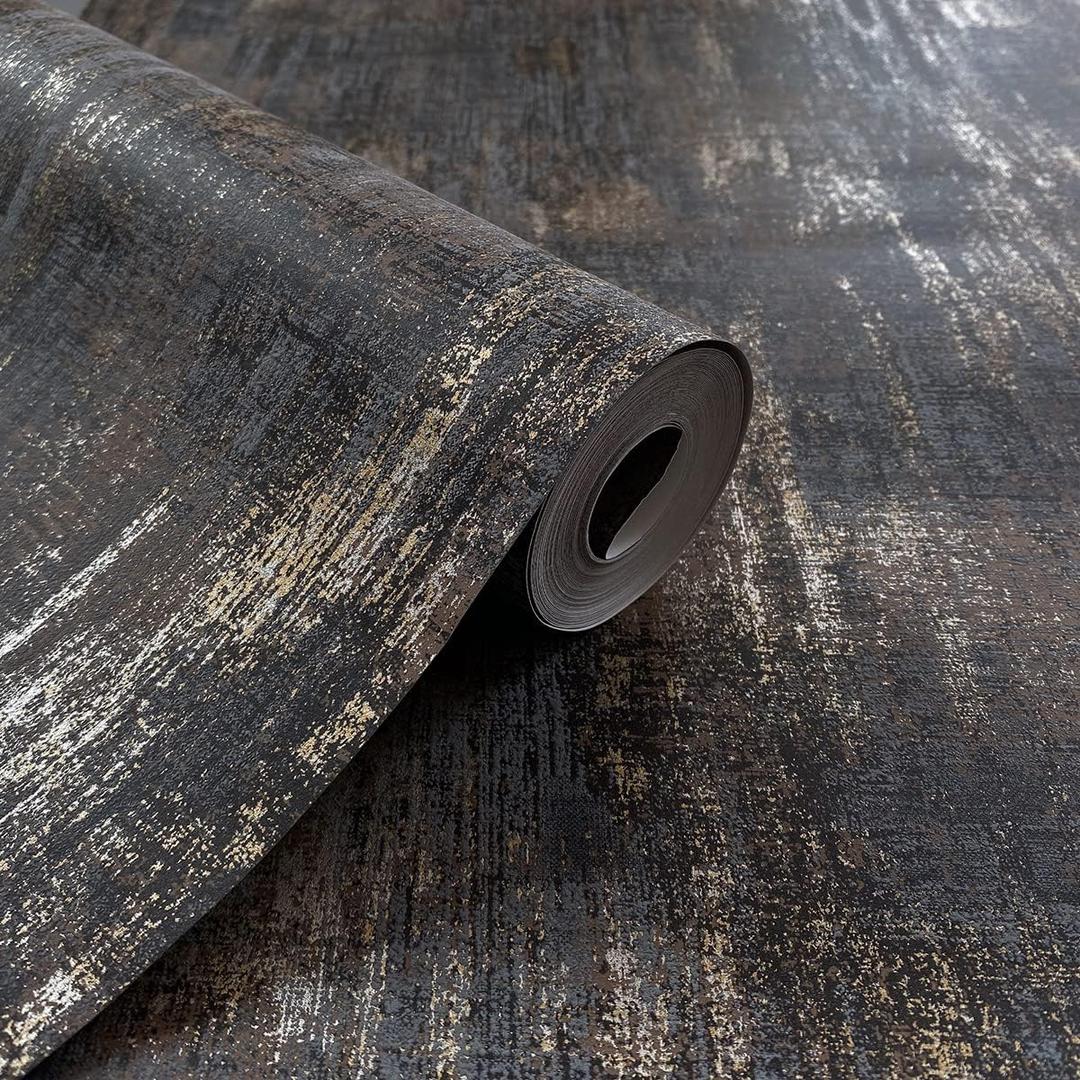 Distressed Wallpaper Industrial Texture Metallic Wall Paper Non-Woven, 20.8" X 393.0"