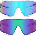 Kids Baseball Sunglasses - Youth Baseball Sunglasses for Boys Girls - Sports Softball Shades Age 6-14 (A2 White / Blue Mirror + Blue / Green Mirror)