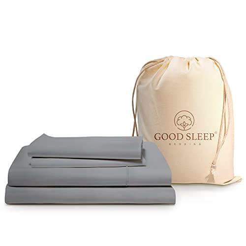 Good Sleep 100% Cotton King Size Sheets Set - 4 Pc, Deep Pocket, Fits Upto 16 Inch, Soft & Breathable Sateen Weave Luxury King Size - Light Grey