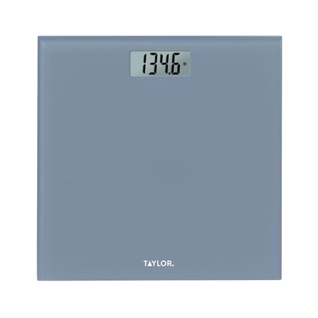 Taylor Digital Glass Bathroom Scale for Body Weight, Durable Platform, Digital Weighing Machine for People, Easy-to-Read Display, 350 lb Capacity, Slate Blue (11 x 11 Inch)