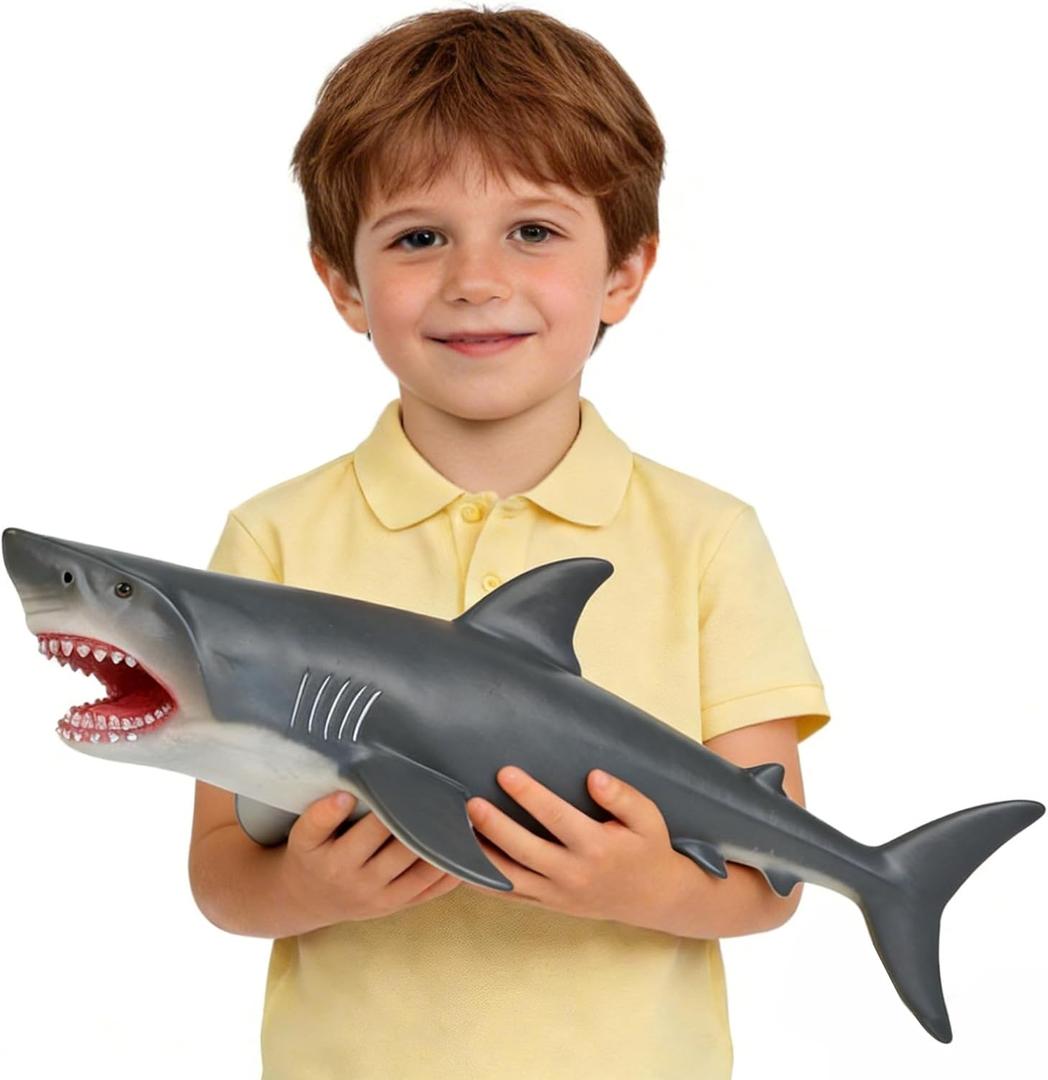 SmilerSmile Simulated Ocean Big Animal, One pc 15 Inch Soft Filled Rubber Sea Educational Toys (Great White Shark)