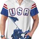 Men's 4th of July Outfits Independence Day Suit USA Flag White Blue Shirt Shorts for American Patriots (White, M)