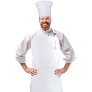 Chef Apron and Hat set, 2 Pockets Adjustable Cotton Kitchen Cooking Bib Apron, Baker Costume for Men Women (White)