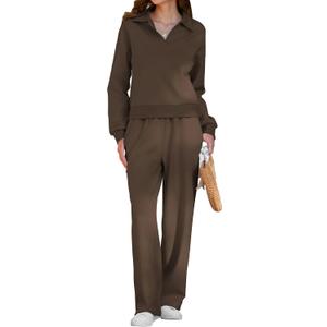 KFUBUO Fall Outfits for Women 2025 2 Piece Lounge Sets Long Sleeve Sweatshirt and Wide Leg Pants Tracksuits Casual Sweatsuit