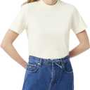 Lacoste Women's Crew Neck Short Sleeve Regular Fit Branding T-Shirt (Beige), Size 36