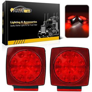Partsam 12V Submersible Square Led Trailer Light, Red White LED Stop Turn Tail License Brake Running Light Lamp for Trailers Under 80" Boat Trailer Truck Marine Camper RV Snowmobile,IP68,DOT Compliant