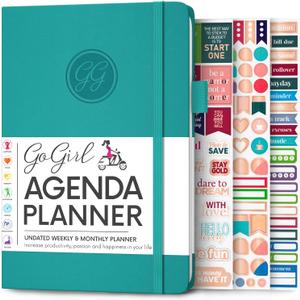 GoGirl Planner Agenda  Colorful Undated Monthly & Weekly Organizer for Women, Journal for Time Management & Productivity (Turquoise) (A5 (5.8'' x 8.3''))