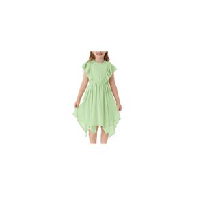 GRACE KARIN Girls Summer Dresses Round Neck Ruffled Sleeves Double Ruffle A-line Casual Party Dress