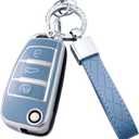 Key Fob Cover with Keychain for Audi A3 A4 A6 A8 TT Q7 S6 (Blue)