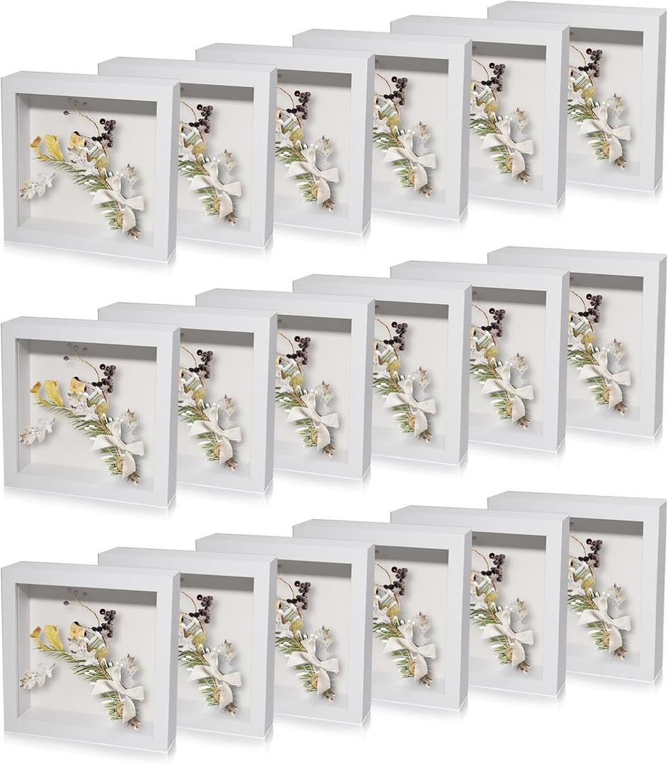 Only17 Pack Shadow Box Frame Display Case Shadow Box Square Picture Frame for Photos Flower Memorabilia Wedding Bouquets Father Day Graduation Gift Object Tickets Wall and Tabletop(White, 5 x 5 Inch)