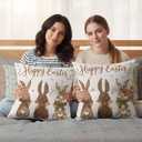 Easter Decorative Throw Pillow Covers 18x18 Set of 2 Bunny Spring Square Pillow Covers for Couch Happy Easter Rabbit Leaves Cushion Cases for Living Room Bedroom Bed Car Chair