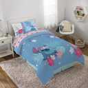 Jay Franco Disney Lilo & Stitch Twin Comforter Set, 5 Piece Bed in a Bag Reversible Comforter & Sheet Set - Girls Twin Bedding - Super Soft Fade Resistant Microfiber (Officially Licensed Disney)