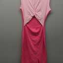 oten Women's Casual Sleeveless Cutout Twist Front Side Slit Ribbed Knit Party Bodycon Midi Dresses (Medium, Pink&hot-pink)