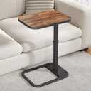 Kitstorack TV Tray Table, Adjustable Height & Flip-Top & Rounded Metal Corners, Snack Table for Couch, Sofa, Bed, Chair, Living Room, C Shaped End Side Table for Eating, Dinner or Laptop, Small Spaces, Large Top Table