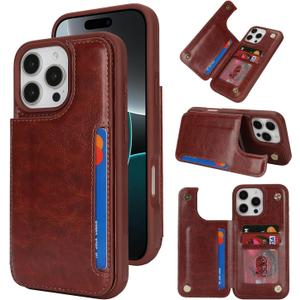 iCoverCase Compatible with iPhone 16 Pro Wallet Phone Case with Card Holder for Women Men, [RFID Blocking] Card Slots PU Leather Protective Wallet Case 6.3 Inch (Dark Brown)