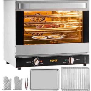 VEVOR Commercial Convection Oven, 66L/60Qt, Half-Size Conventional Oven Countertop, 1800W 4-Tier Toaster w/Front Glass Door, w/Trays Wire Racks Clip Gloves, 120V