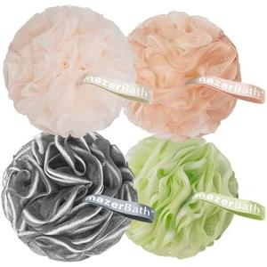 AmazerBath Bath Loofah Sponge (Pack of 4), Shower Loofah 60g/PCS Body Scrubber Loofa - Light Orange-Green-Grey-Beige, Bath Sponge for Men and Women