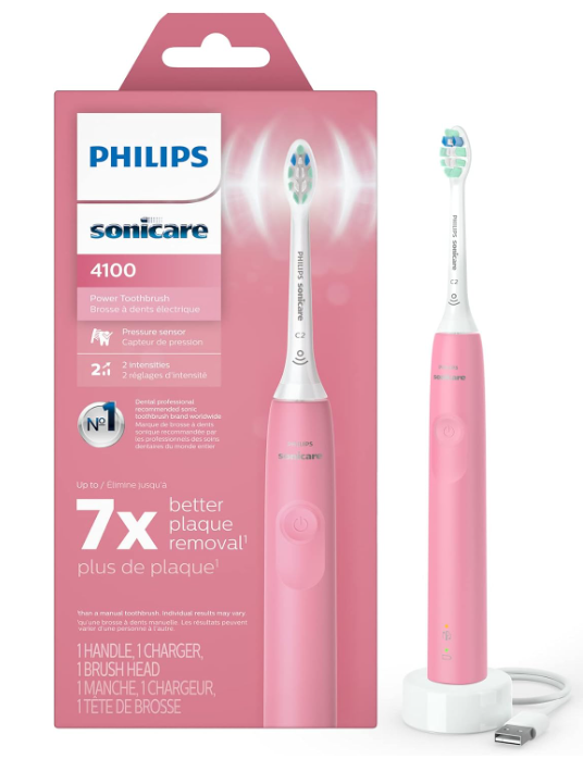 Philips Sonicare 4100 Rechargeable Electric Toothbrush, with Pressure Sensor, 2 Intensity Settings, SmarTimer and QuadPacer, 14-Day Battery Life, Blue, Model HX3681/24, Blue