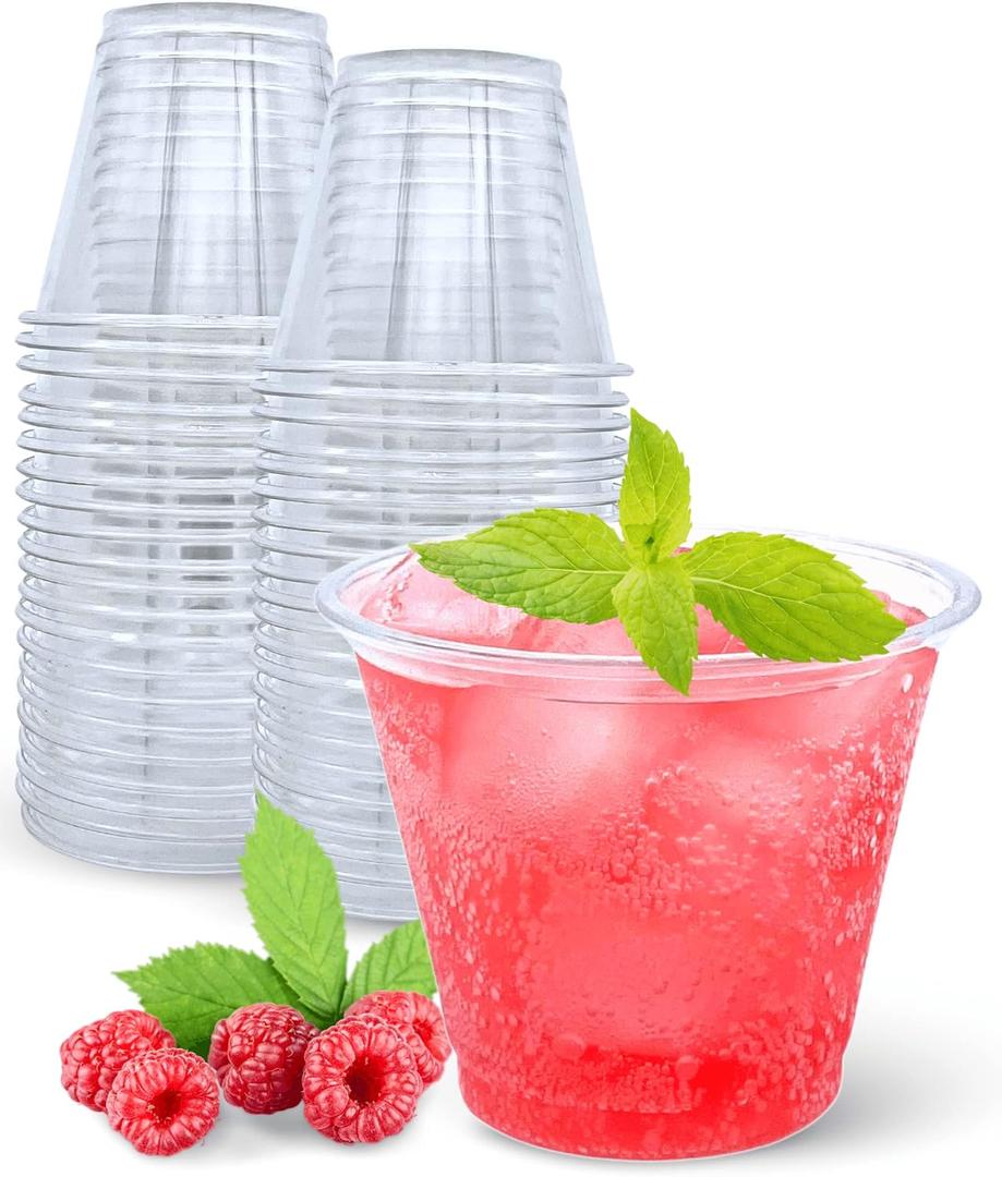 5 x Aatriet 9 oz Clear Plastic Cups, 50 Pack Classic Clear Disposable Wine Cups for Wedding & Party, Elegant Cocktail Cup, Plastic Tumblers for Iced Coffee, Cold Beverage