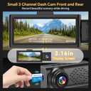 3 Channel 4K Dash Cam Front Rear and Inside with 5G WiFi & APP Control, 4K/2.5K+1080P+1080P Dashcam for Car, Dash Camera with 64GB Card, 24H Parking Monitor, Night Vision, Loop Recording, G-Sensor