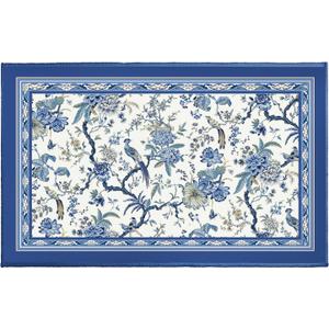 Chinoiserie Bath Rug 32x20 Inch, Blue White Birds Floral Bathroom Mats, Porcelain Oriental Flower Non-Slip Absorbent Bathroom Rugs for Bedroom Shower Room Bathtub Bedside Sink (1'8" x 2'8" (Rectangular))