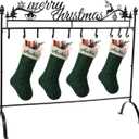 Christmas Stocking Holder Stand, 3ft Freestanding Iron Metal Christmas Stocking Holder Rack Classic Design Stocking Holders Xmas Holiday Decor for Home Floor Living Room with 10 Hooks - Black