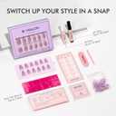 VSALON Almond Short Press On Nails, Pastel Light Purple Sheer Cat Eye | French Tip Light Curable Fake Nails, Reusable Ombre Summer Stick On False Nails - 32 Pcs Nails Kit in 16 Sizes with Glues
