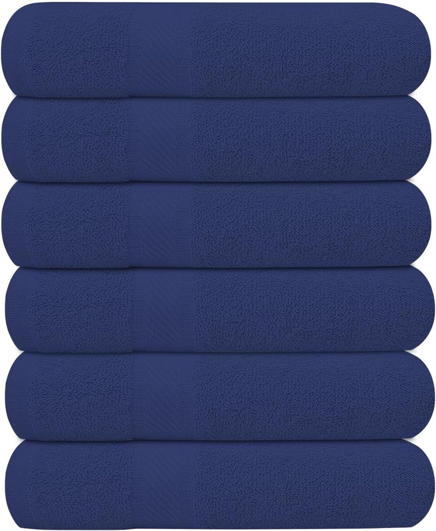 KAHAF COLLECTION 6 Pack Bath Towels Set (27 x 54 Inches) 100% Ring Spun Cotton, Lightweight, Quick Dry, Highly Absorbent Towels (Navy, (27x54) Inches)