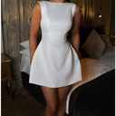 ABYOVRT Women Sexy Backless Mini Dress Sleeveless Open Back A Line Formal College Graduation Dress (White, S)