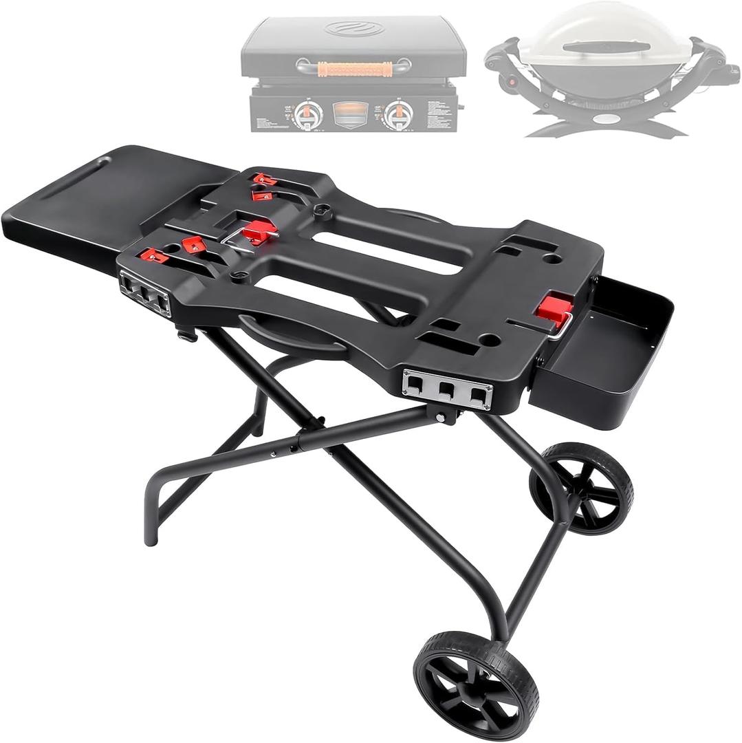 Portable Grill Cart for Weber Q1200, Q1000, Q2200, Q2000, Collapsible Griddle Stand for Blackstone 17" 22" Table Top Griddles, Outdoor Portable Folding Cart,42.5*13.3in