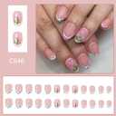 2 x Flower Press on Nails French Tip Fake Nails Short Almond Glue on Nails Cute Floral Acrylic Nails Nude Pink False Nails with Design Spring and Summer Nails Press on Full Cover Stick on Nails for Women