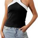 ACCPUR Women Color Block Cut Out Criss Cross Halter Tank Y2k Summer Sexy Sleeveless Backless Cami Shirt Tops, Large