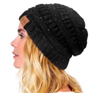 Winter Satin Lined Beanie Hats for Women Men Warm Oversized Slouchy Knitted Skull Cap with Satin Silk Lining for Natural Hair (Gray)