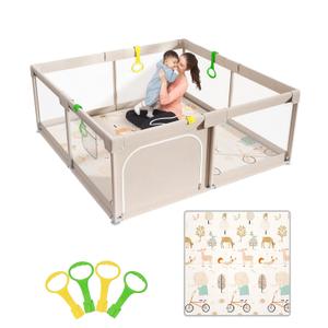 Mloong Baby Playpen with Mat, 59x59 Inches Extra Large Playpen for Babies and Toddlers, Indoor & Outdoor Activity Center, Safety Baby Fence