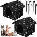 Soaoo 2 Pcs Large Feral Cat Shelter Outdoor Cat House 15.8 x 13.7 x 15.8 Inch Weatherproof and Insulated Foldable Cotton Filled Thicken Stray Shelter with Stakes for Wild Animal Easy to Assemble