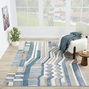 LR Home 2 x 3 Machine Washable Indoor Area Rug for Home Decor | Contemporary Abstract Carpet for Living Room Decor | Modern Bohemian Rug Suitable for Bedroom, Living Room, Office | Blue/Multicolor