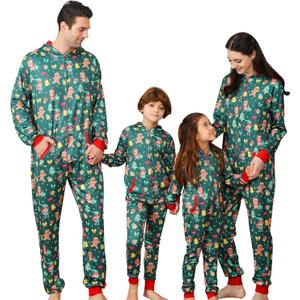 ANGELGGH Matching Family Christmas Onesie Pajamas, Cute Vacation Print One Piece PJs, Hooded Holiday Loungewear with Pockets (Men, M, Green Elf(with Pockets))