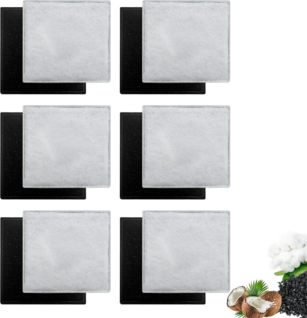 12 Pack Cat Water Fountain Replacement Charcoal Filters Square Compatible with Petsafe Premier Pet Fountain Filters 2.5 Inches, for Aqua Cube Catit Mini Flower Pet Fountains