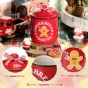 Nefelibata Christmas Decorations Ceramic Canister Gingerbread Cookies Tiered Tray Decor Xmas Mini Candy Jar Bowl with Buffalo Plaid Bowknot Wooden Beads Home Table Centerpiece Supplies Gift Idea