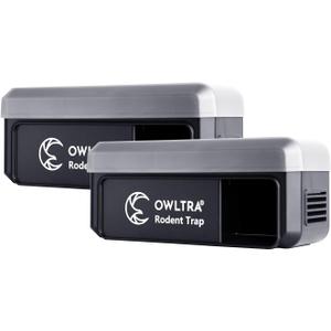 OWLTRA 2 Pack OW-7 in-/Outdoor Electric Rodent Trap, Instant Eliminate Rodent Zapper with Waterproof Cover, Sound & Light Alarm, and Batteries or USB Power Source, Waterproof Grade IPX4, Black