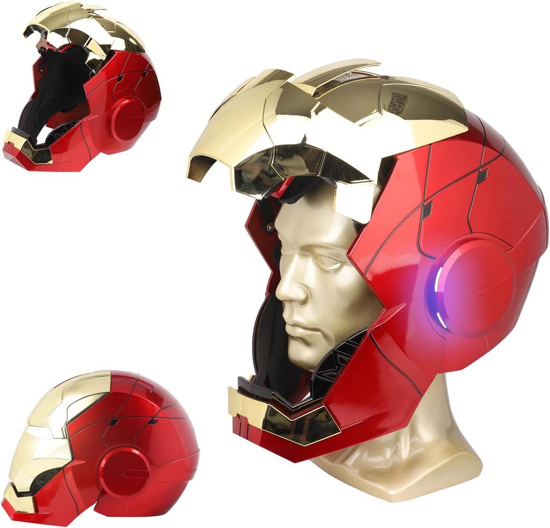 Iron Hero MK 5 1:1 Wearable Helmet - Voice, Touch, and Remote Control with LED Eyes, Realistic Sound Effects, Perfect for Cosplay, Display, and Collectible Figures for Man and Teen,Gold